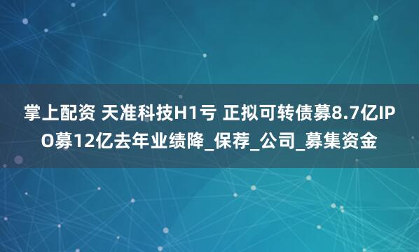 掌上配资 天准科技H1亏 正拟可转债募8.7亿IPO募12亿去年业绩降_保荐_公司_募集资金